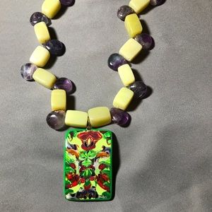 Handmade statement necklace.Polymer clay pendant. boho style